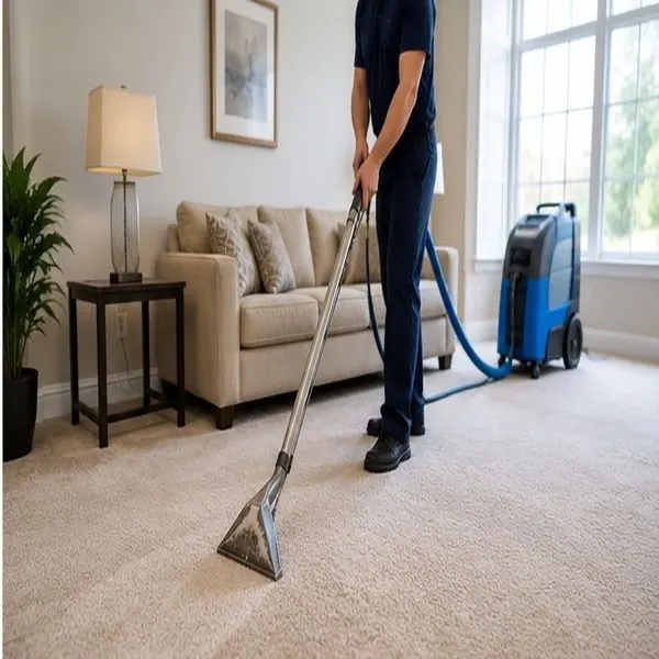 Carpet cleaning underway in a Melbourne living room
