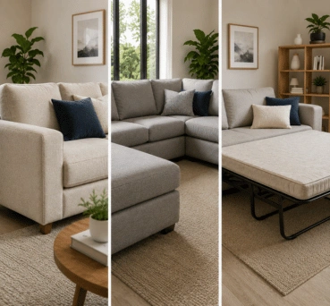 Fabric couches, corner modulars and sofa beds