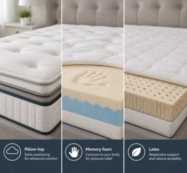 Pillow-top, memory foam and latex